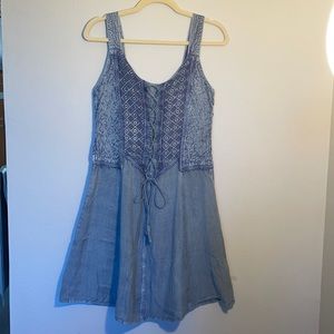 Silver-Blue Lace-Up Peasant Dress